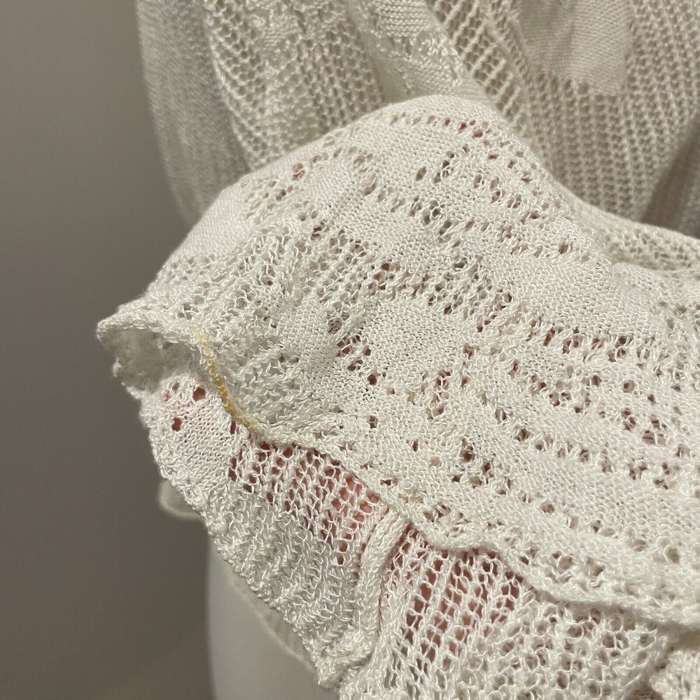 Moth‎ Anthropologie White Knit Cardigan Sweater Crochet Belted Linen M Boho - Picture 4 of 13
